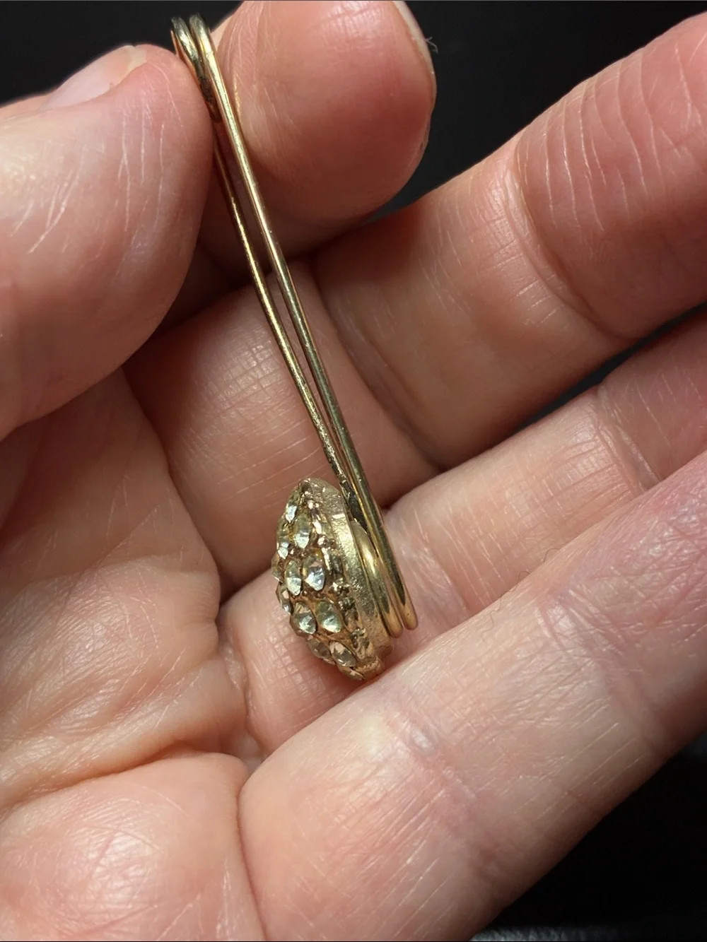 Vintage Gold Crystal Pave Safety Pin Brooch - Women Jewelry